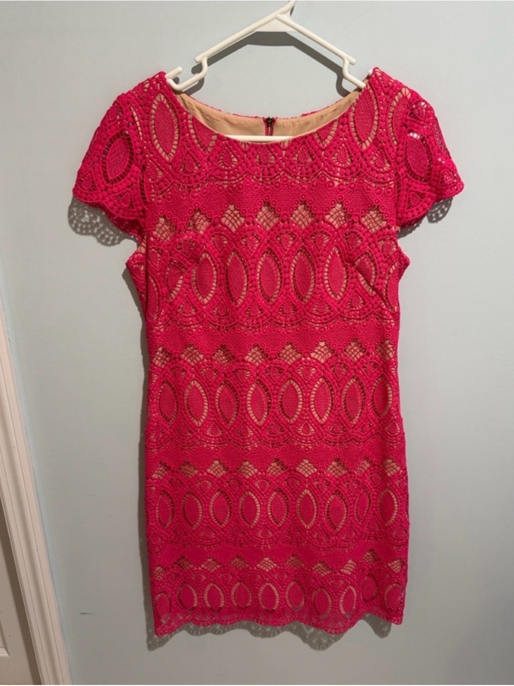 Eliza J Fuchsia Pink Lace Overlay Sheath Dress